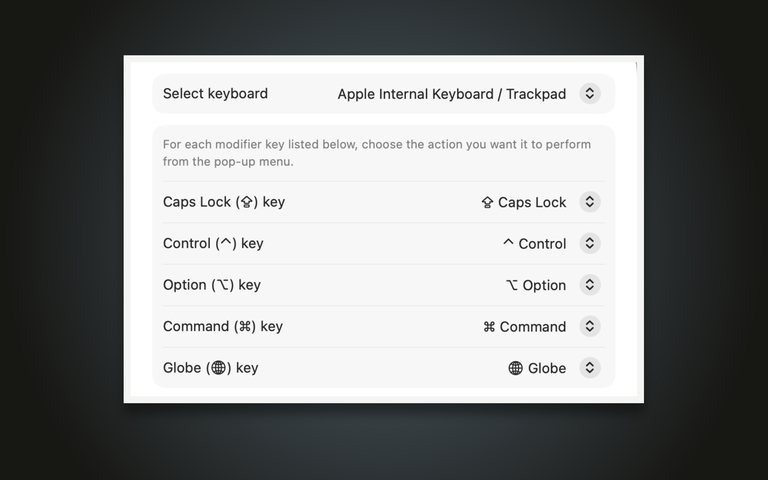 Mac screen showing the original modifier-key actions