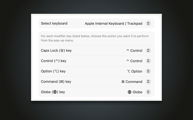 Mac screen showing Caps Lock set to Control